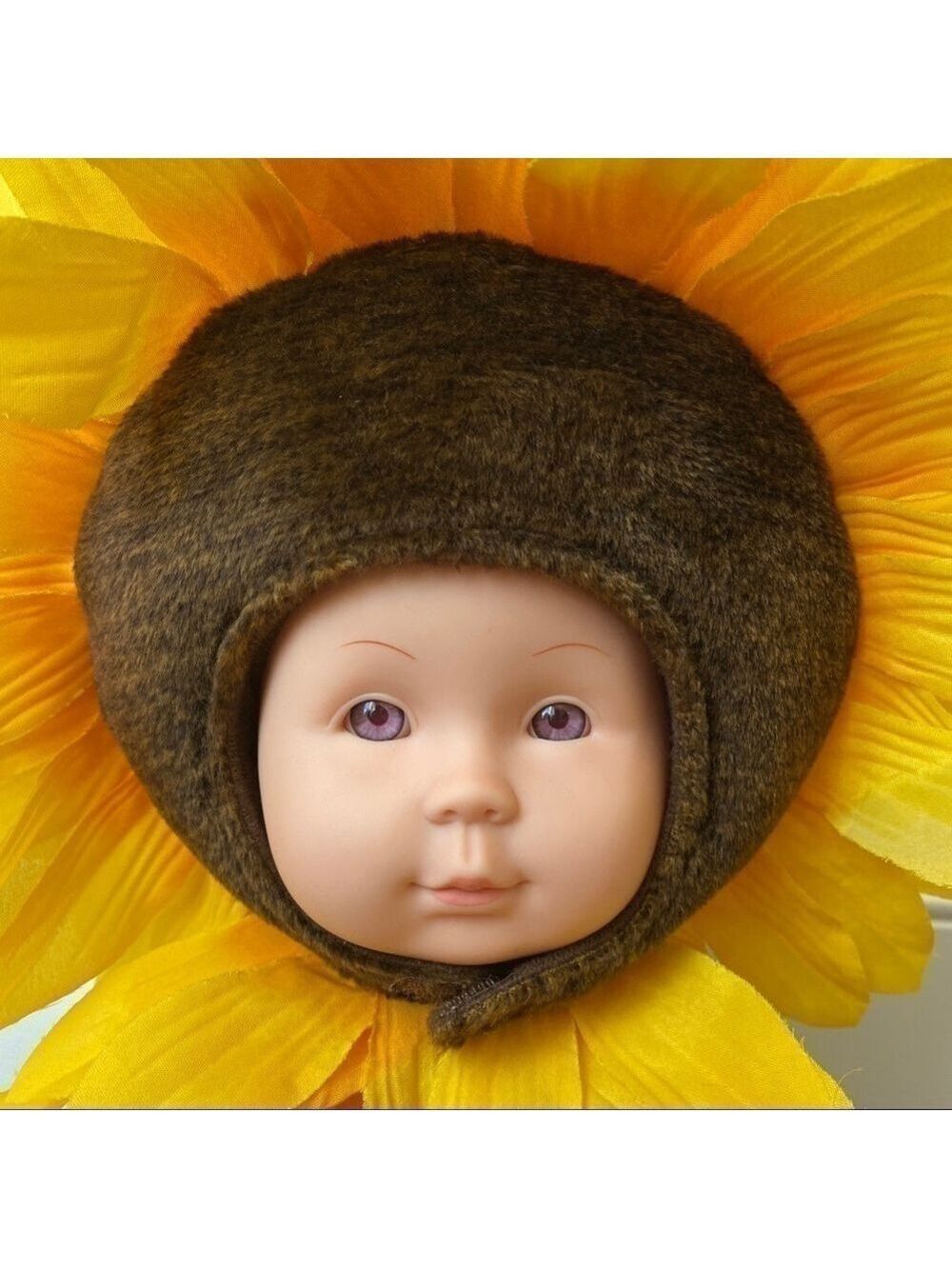 Anne Geddes Doll Sunflower Baby Purple Eyes 2000 Unimax 14" Tall - Picture 3 of 7